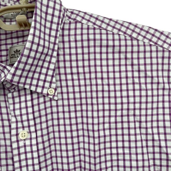 Peter Millar Purple Plaid Button Down Shirt Golf Nonoluxe Easy Care Size Large - Picture 6 of 7